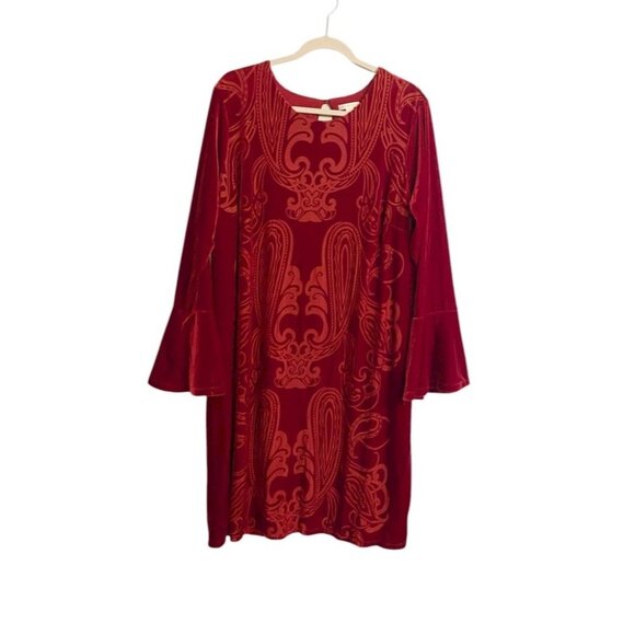 Red Velvet Burnout Dress 18/20W Gothic Witchy Bell Sleeve Baroque Holiday Party - Picture 1 of 8